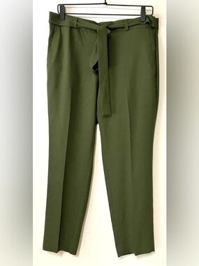 Banana Republic Cropped Tie Front Straight Fit Dark Olive Green Pants: 8
